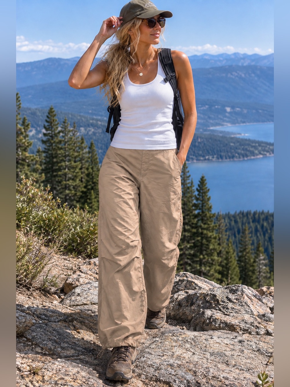 A New Day Tan Convertible Hiking Pants Size 6 Adjustable Capri Outdoor